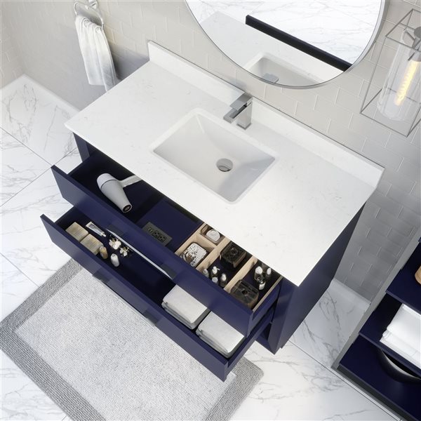 Spa Bathe Riley 48-in Blue Single Sink Freestanding Vanity w/ Power Bar and Drawer Organizer