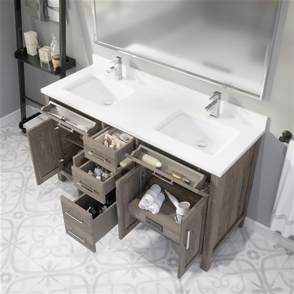 Spa Bathe Kate 60-in Gray Double Sink Freestanding  Vanity w/ Power Bar and Drawer Organizer