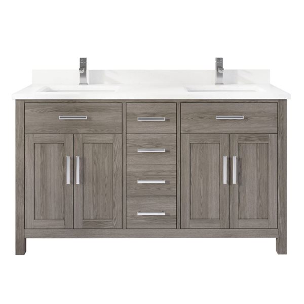 Spa Bathe Kate 60-in Gray Double Sink Freestanding  Vanity w/ Power Bar and Drawer Organizer