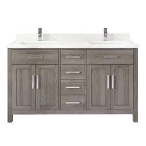 Spa Bathe Kate 60-in Gray Double Sink Freestanding  Vanity w/ Power Bar and Drawer Organizer