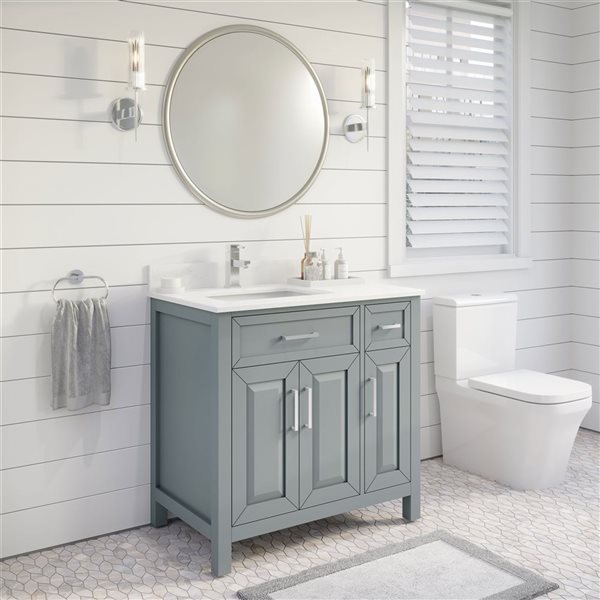 Spa Bathe Thomas 36-in Gray Single Sink Freestanding Vanity w/ Power Bar and Drawer Organizer