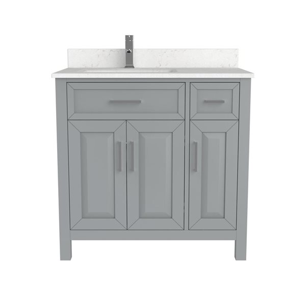 Meuble-lavabo simple autoportant gris Thomas par Spa Bathe 36 po avec barre d'alimentation et organisateur de tiroirs