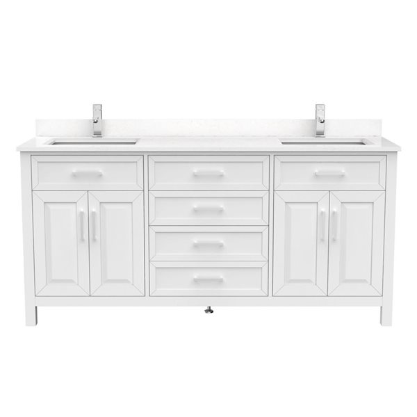 Spa Bathe Thomas 72-in White Double Sink Freestanding Vanity w/ Power Bar and Drawer Organizer