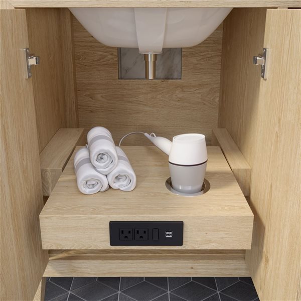 Spa Bathe Vance 36-in White Oak Single Vanity w/ Power Bar and Drawer Organizer