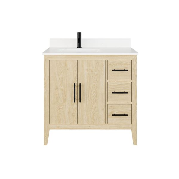 Spa Bathe Vance 36-in White Oak Single Vanity w/ Power Bar and Drawer Organizer