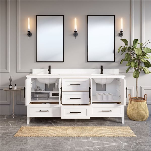 Spa Bathe Henley 72-in White Single Vanity  w/ Power Bar and Drawer Organizer