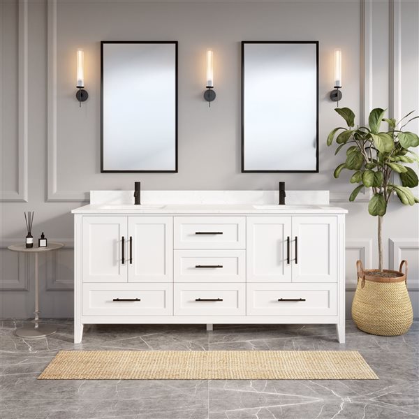 Spa Bathe Henley 72-in White Single Vanity  w/ Power Bar and Drawer Organizer