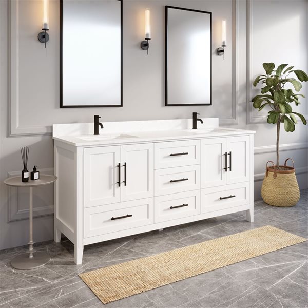 Spa Bathe Henley 72-in White Single Vanity  w/ Power Bar and Drawer Organizer