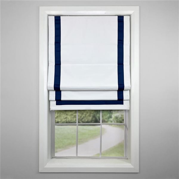 Versailles Home Fashions Valentina 40 x 63-in Navy and White Full-view Standard Flush Blackout Cordless Roman Shades