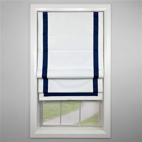 Versailles Home Fashions Valentina 40 x 63-in Navy and White Full-view Standard Flush Blackout Cordless Roman Shades