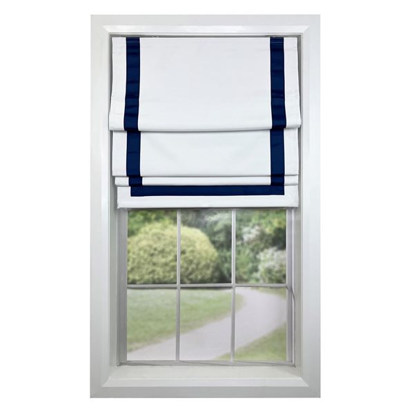 Versailles Home Fashions Valentina 40 x 63-in Navy and White Full-view Standard Flush Blackout Cordless Roman Shades