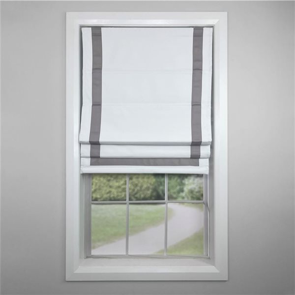 Versailles Home Fashions Valentina 32 x 63-in Gray/White Full-view Standard Flush Blackout Cordless Roman Shades