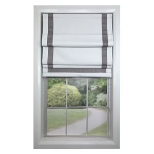 Versailles Home Fashions Valentina 32 x 63-in Gray/White Full-view Standard Flush Blackout Cordless Roman Shades