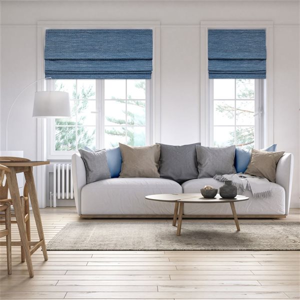 Store romain sans cordon Caesar 34 x 63 po de Versailles Home Fashion bleu opaque encastré standard plein