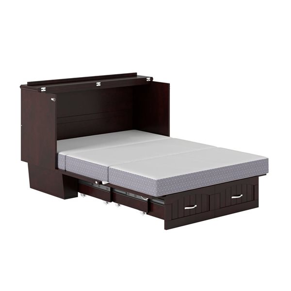 AFI Nantucket Full-Size Murphy Bed Chest with Mattress, Storage and Built-in Charger in Espresso