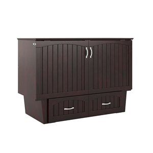 AFI Nantucket Full-Size Murphy Bed Chest with Mattress, Storage and Built-in Charger in Espresso