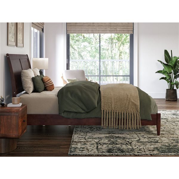 AFI Valencia Full Solid Wood Low Profile Sleigh Platform Bed in Walnut