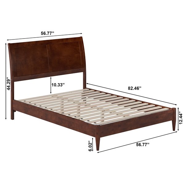 AFI Valencia Full Solid Wood Low Profile Sleigh Platform Bed in Walnut