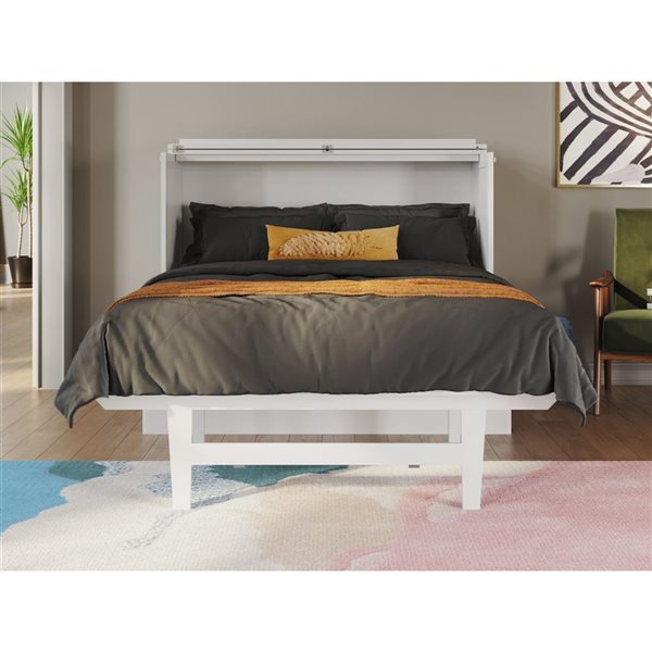 AFI Northampton Full-Size Murphy Bed Desk with Mattress and Built in Charging in White