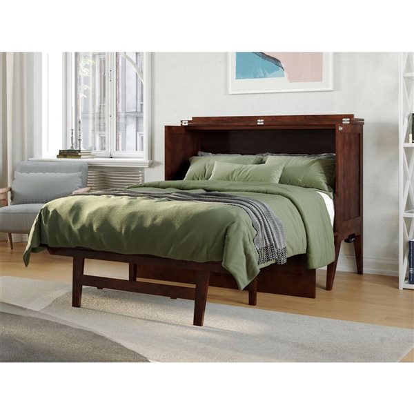 AFI Northampton Full-Size Murphy Bed Desk with Mattress and Built in Charging in Walnut