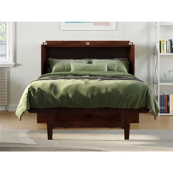 AFI Northampton Full-Size Murphy Bed Desk with Mattress and Built in Charging in Walnut