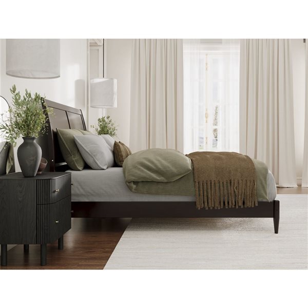 AFI Valencia Queen Solid Wood Low Profile Sleigh Platform Bed in Espresso