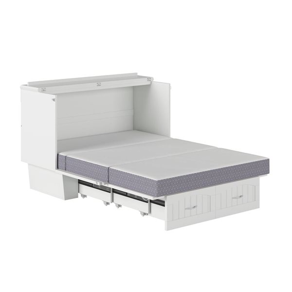 AFI Nantucket Full-Size Murphy Bed Chest with Mattress, Storage and Built-in Charger in White