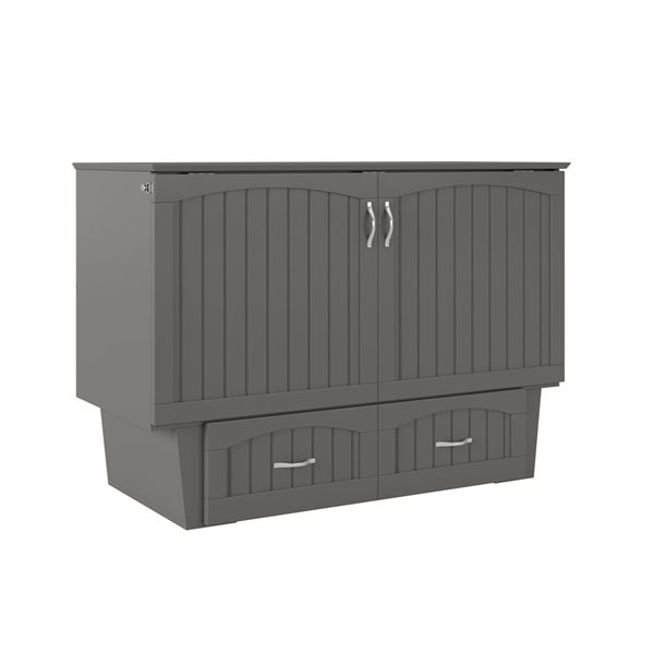 AFI Nantucket Full-Size Murphy Bed Chest with Mattress, Storage and Built-in Charger in Grey