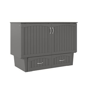 AFI Nantucket Full-Size Murphy Bed Chest with Mattress, Storage and Built-in Charger in Grey