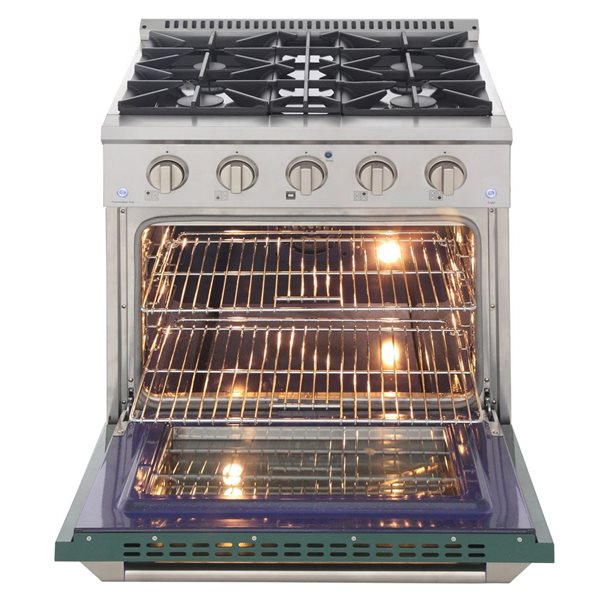 Cuisinière autoportante biénergie propane et convection en acier inoxydable KUCHT 30 po 4,2 pi³, vert