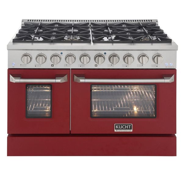 KUCHT 48-in 8 Burners 6.7-ft³ Dual Fuel Freestanding Range for Natural Gas w/ Red Oven Doors