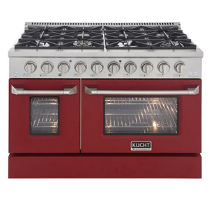 KUCHT 48-in 8 Burners 6.7-ft³ Dual Fuel Freestanding Range for Natural Gas w/ Red Oven Doors