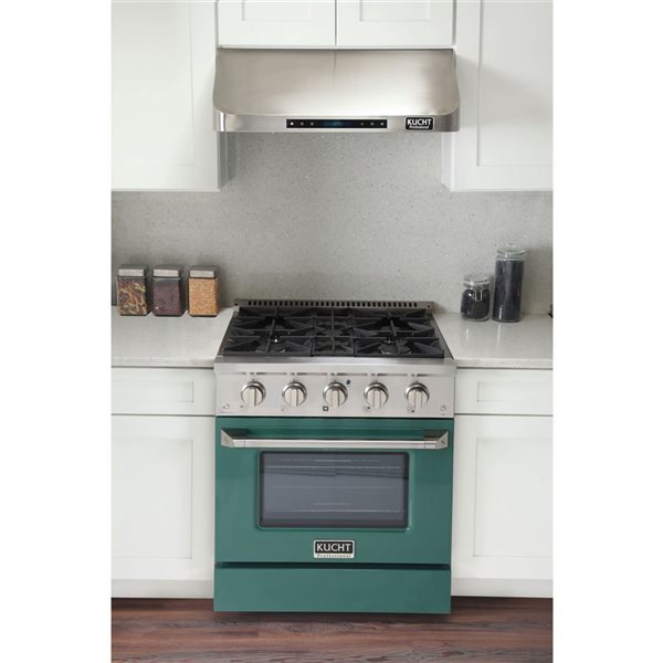 KUCHT 30-in 4.2-ft³ Dual Fuel Stainless Steel Freestanding Range for Natural Gas and Convection Oven w/ Green Oven Door