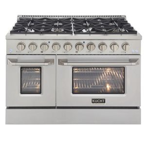 KUCHT 48-in 8 Burners 6.7-ft³ Dual Fuel Freestanding Range for Propane Gas w/ Silver Oven Doors