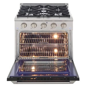 Cuisinière à gaz biénergie propane et électrique KUCHT à 4 brûleurs, 30 po, 4,2 pi³ avec four à convection noir