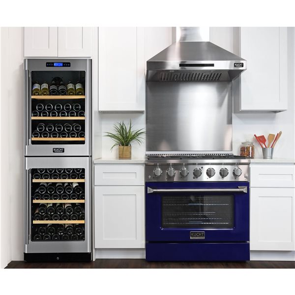 Cuisinière autoportante biénergie gaz et électrique KUCHT à 6 brûleurs, 36 po, 5,2 pi³ avec four à convection, bleu