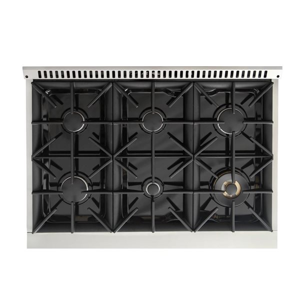 Cuisinière autoportante biénergie gaz et électrique KUCHT à 6 brûleurs, 36 po, 5,2 pi³ avec four à convection, bleu