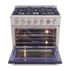 Cuisinière autoportante biénergie gaz et électrique KUCHT à 6 brûleurs, 36 po, 5,2 pi³ avec four à convection, bleu