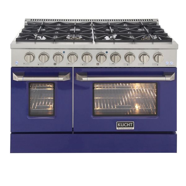 KUCHT 48-in 8 Burners 6.7-ft³ Dual Fuel Freestanding Range for Propane Gas w/ Blue Oven Doors