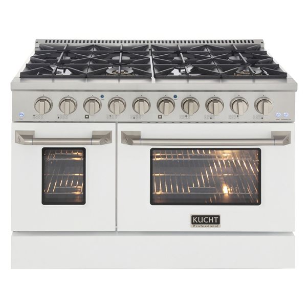 KUCHT 48-in 8 Burners 6.7-ft³ Dual Fuel Freestanding Range for Propane Gas w/ White Oven Door