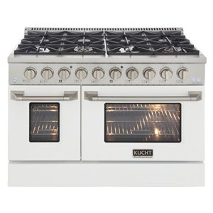 KUCHT 48-in 8 Burners 6.7-ft³ Dual Fuel Freestanding Range for Propane Gas w/ White Oven Door