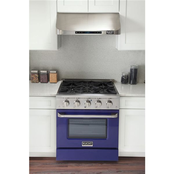 Cuisinière autoportante biénergie gaz et électrique KUCHT à 4 brûleurs, 30 po, 4,2 pi³ avec four à convection, bleu