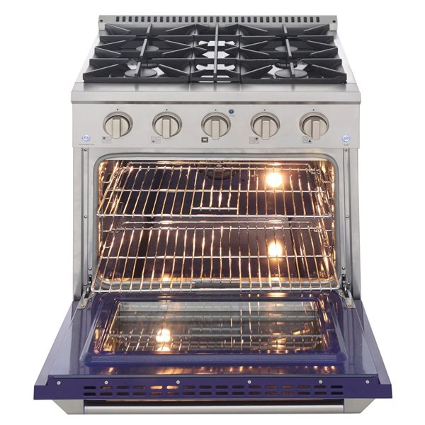 Cuisinière autoportante biénergie gaz et électrique KUCHT à 4 brûleurs, 30 po, 4,2 pi³ avec four à convection, bleu