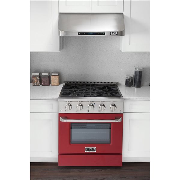 Cuisinière autoportante biénergie propane et électrique KUCHT à 4 brûleurs, 30 po, 4,2 pi³ avec four à convection, rouge