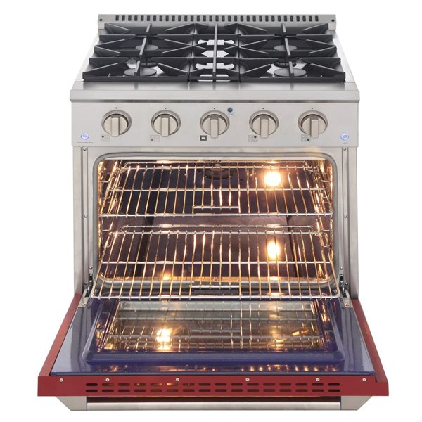 Cuisinière autoportante biénergie propane et électrique KUCHT à 4 brûleurs, 30 po, 4,2 pi³ avec four à convection, rouge