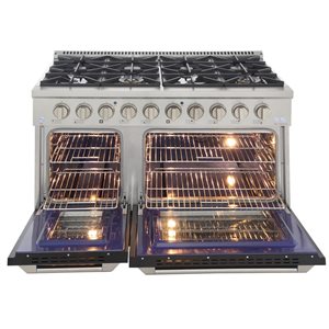 Cuisinière autoportante bi-combustible à 8 brûleurs KUCHT pour gaz naturel, 48 po, 6,7 pi³, portes de four noires