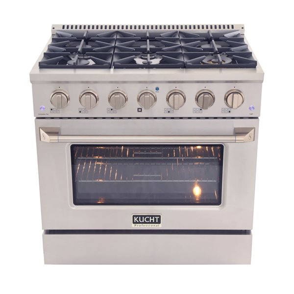 KUCHT 36-in 5.2-ft³ Dual Fuel Stainless Steel Freestanding Range for Natural Gas and Convection Oven w/ Silver Oven Door