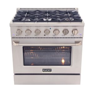 KUCHT 36-in 5.2-ft³ Dual Fuel Stainless Steel Freestanding Range for Natural Gas and Convection Oven w/ Silver Oven Door