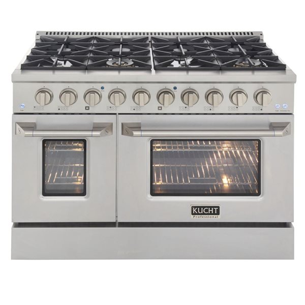 KUCHT 48-in 8 Burners 6.7-ft³ Dual Fuel Freestanding Range for Natural Gas w/ Silver Oven Door