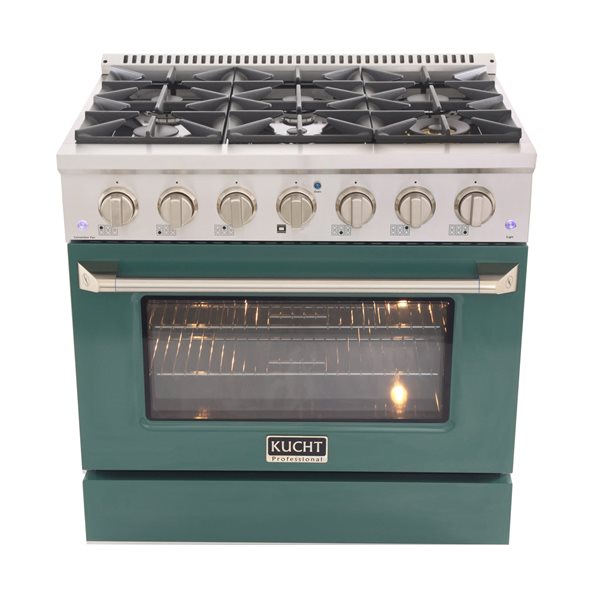 KUCHT 36-in 5.2-ft³ Dual Fuel Stainless Steel Freestanding Range for Propane Gas and Convection Oven w/ Green Oven Door